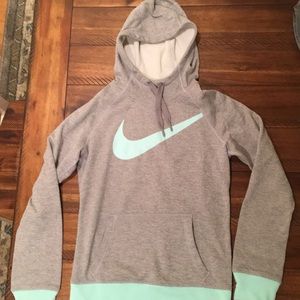 Fleece lined Nike hoodie in grey and mint